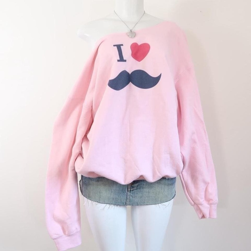 pink i heart mustache sweatshirt mcbling y2k